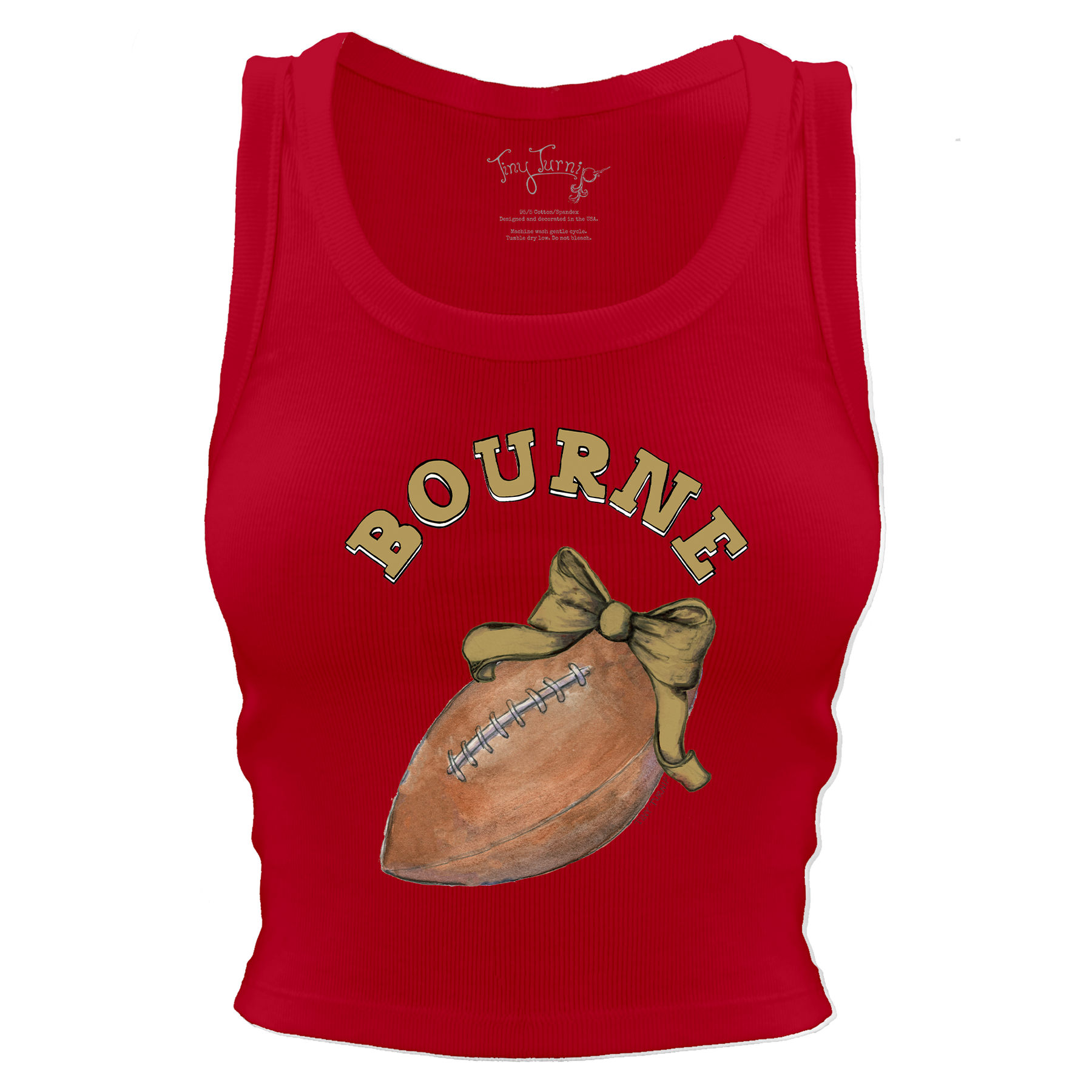 VIP Football: Football Bow w/ Name - Crop Tank - Tiny Turnip