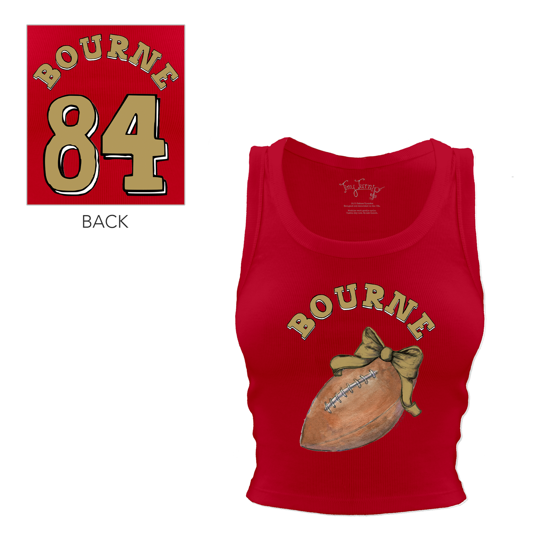VIP Football: Football Bow w/ Name - Crop Tank - Tiny Turnip