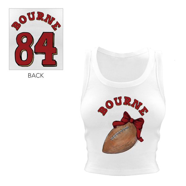 VIP Football: Football Bow w/ Name - Crop Tank - Tiny Turnip
