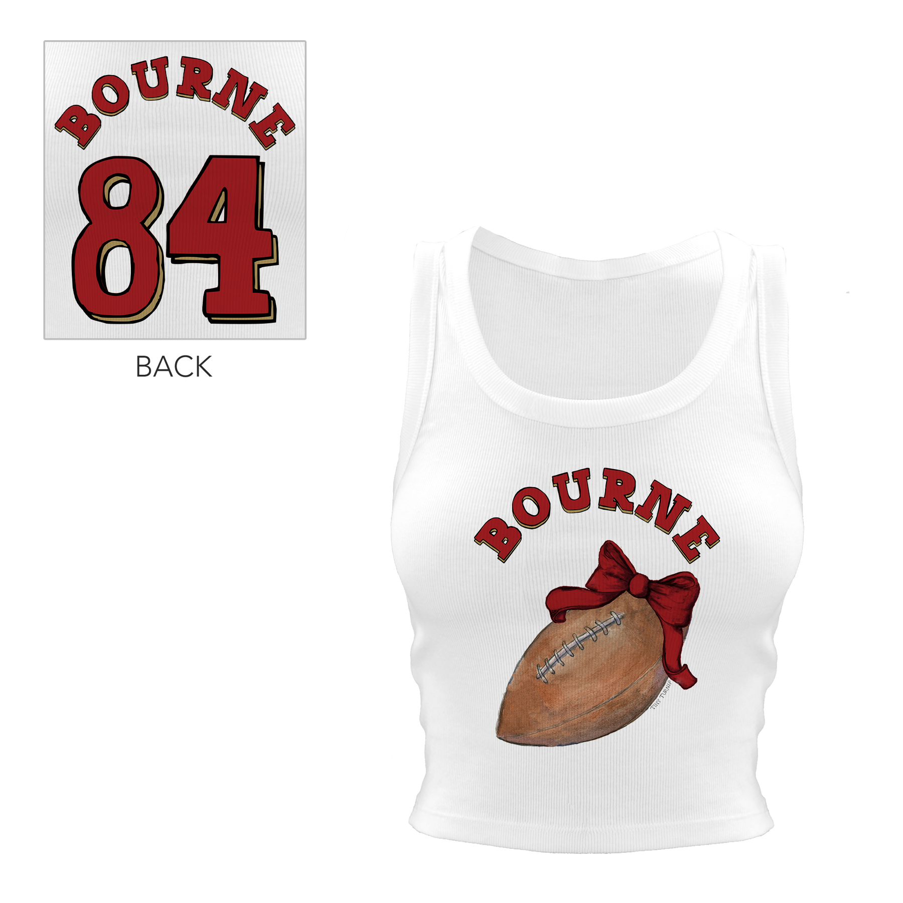 VIP Football: Football Bow w/ Name - Crop Tank - Tiny Turnip