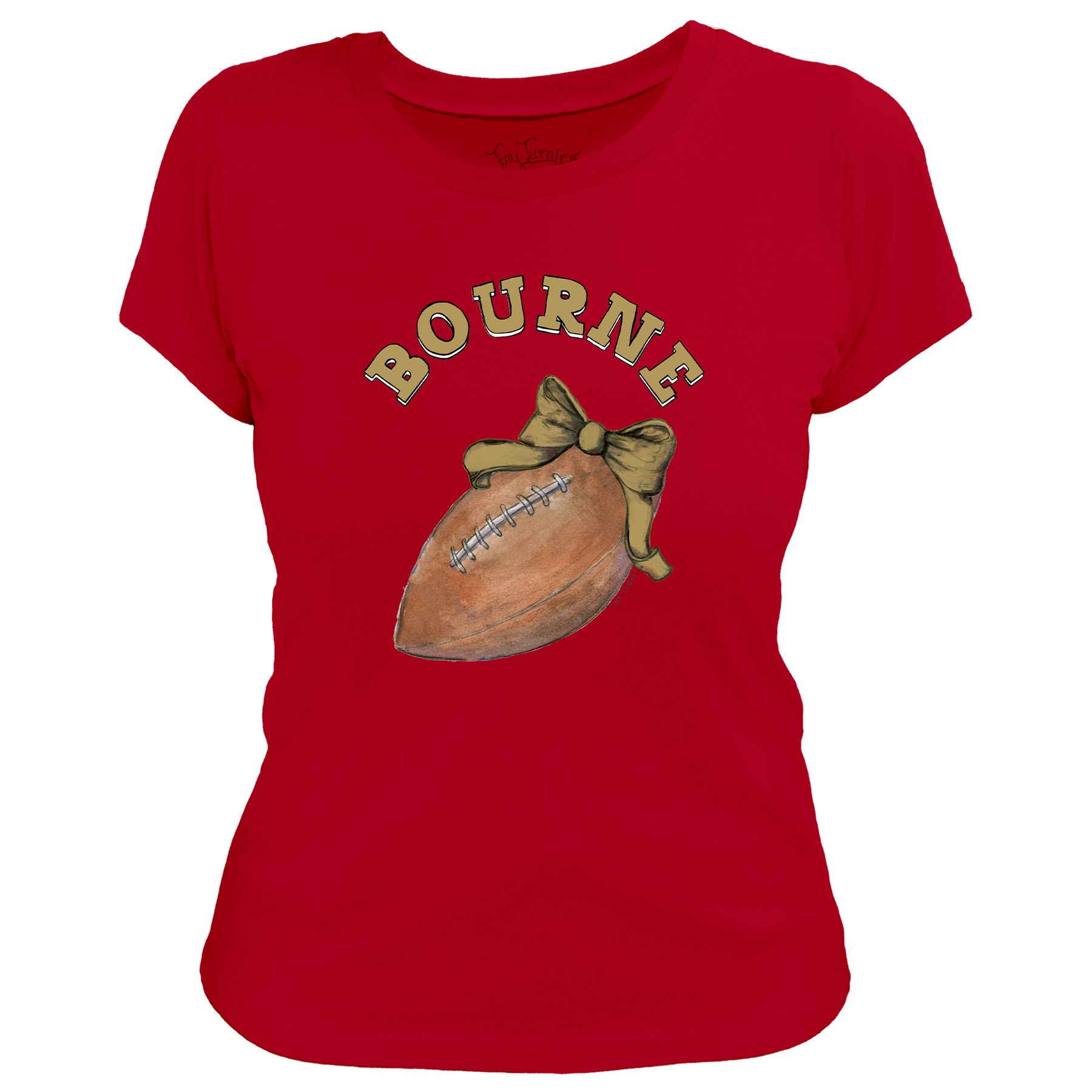 VIP Football: Football Bow w/ Name - Women's Tee Shirt - Tiny Turnip