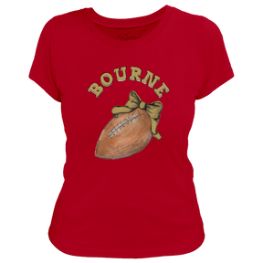 VIP Football: Football Bow w/ Name - Women's Tee Shirt - Tiny Turnip