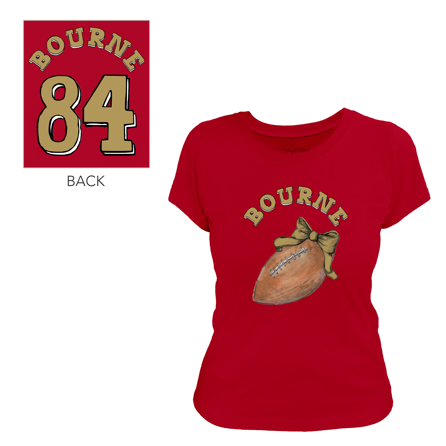 VIP Football: Football Bow w/ Name - Women's Tee Shirt - Tiny Turnip