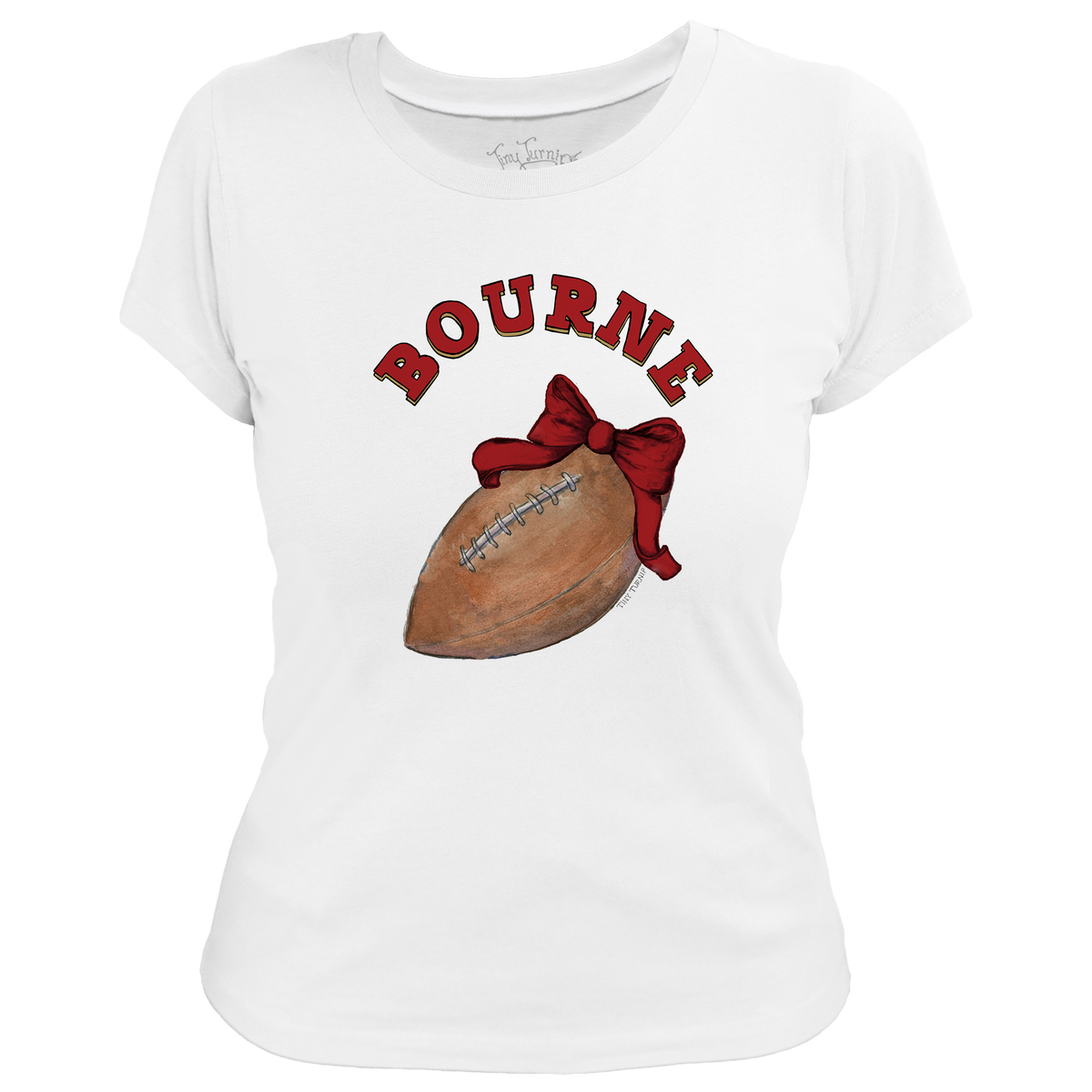 VIP Football: Football Bow w/ Name - Women's Tee Shirt - Tiny Turnip