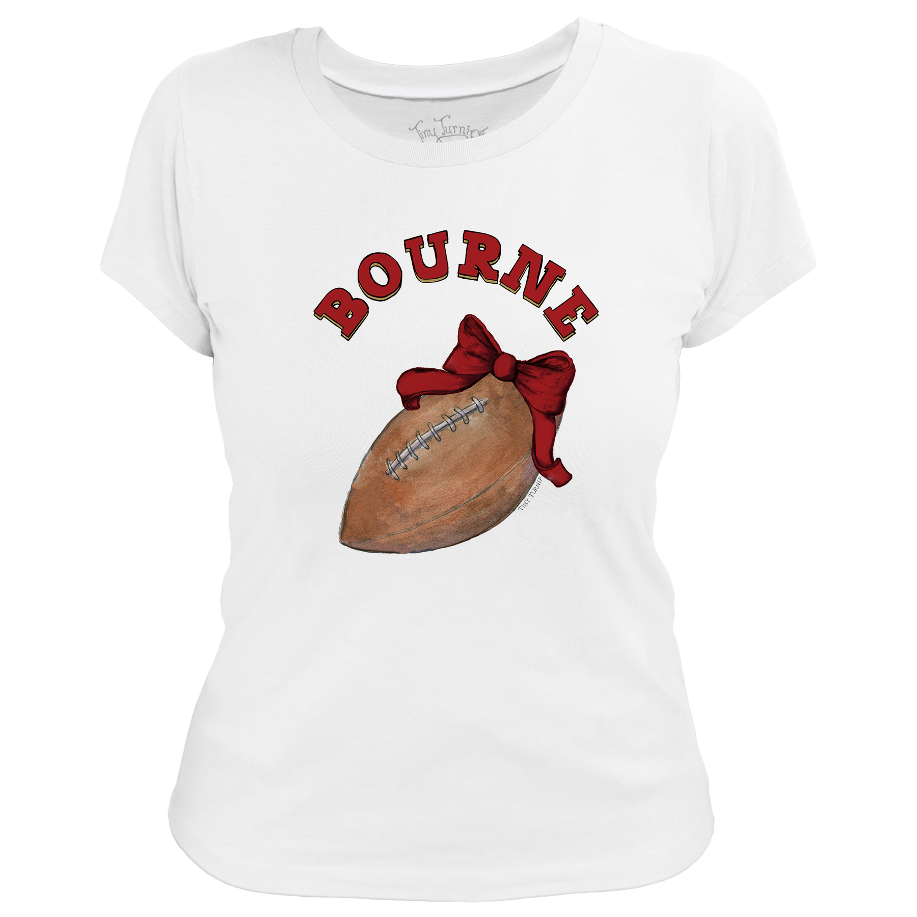 VIP Football: Football Bow w/ Name - Women's Tee Shirt - Tiny Turnip