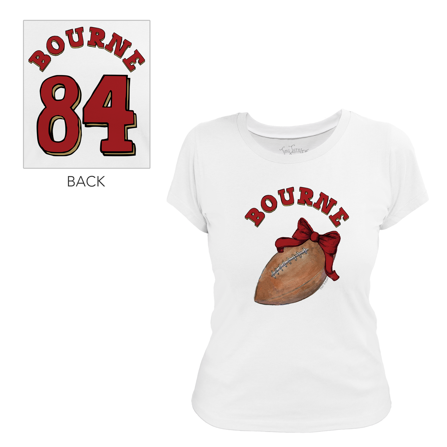 VIP Football: Football Bow w/ Name - Women's Tee Shirt - Tiny Turnip