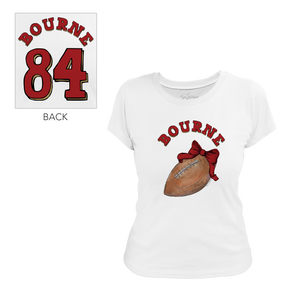 VIP Football: Football Bow w/ Name - Women's Tee Shirt - Tiny Turnip