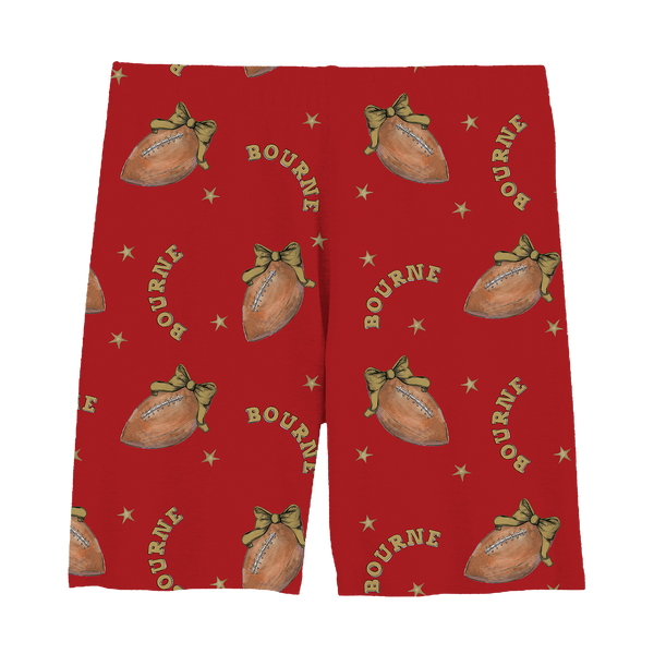 VIP Football: Football Bow w/ Name - Girl Shorts - Tiny Turnip
