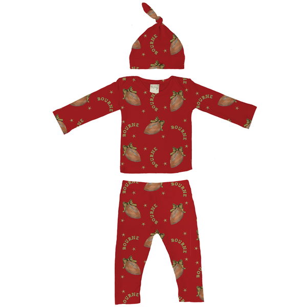 VIP Football: Football Bow w/ Name - Long Sleeve Layette Set - Tiny Turnip