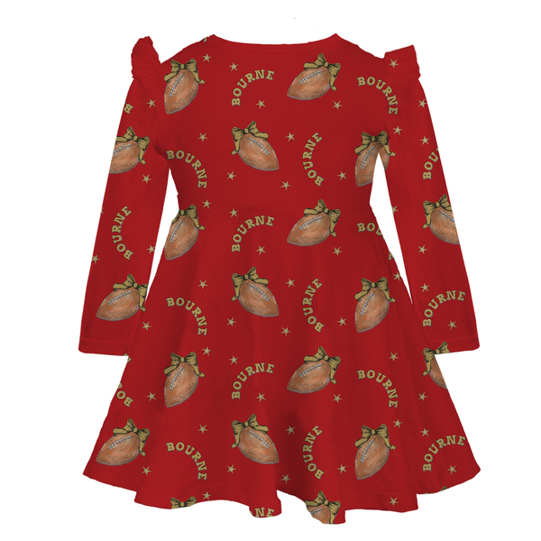 VIP Football: Football Bow w/ Name - Long Sleeve Molly Dress - Tiny Turnip