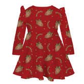 VIP Football: Football Bow w/ Name - Long Sleeve Molly Dress - Tiny Turnip
