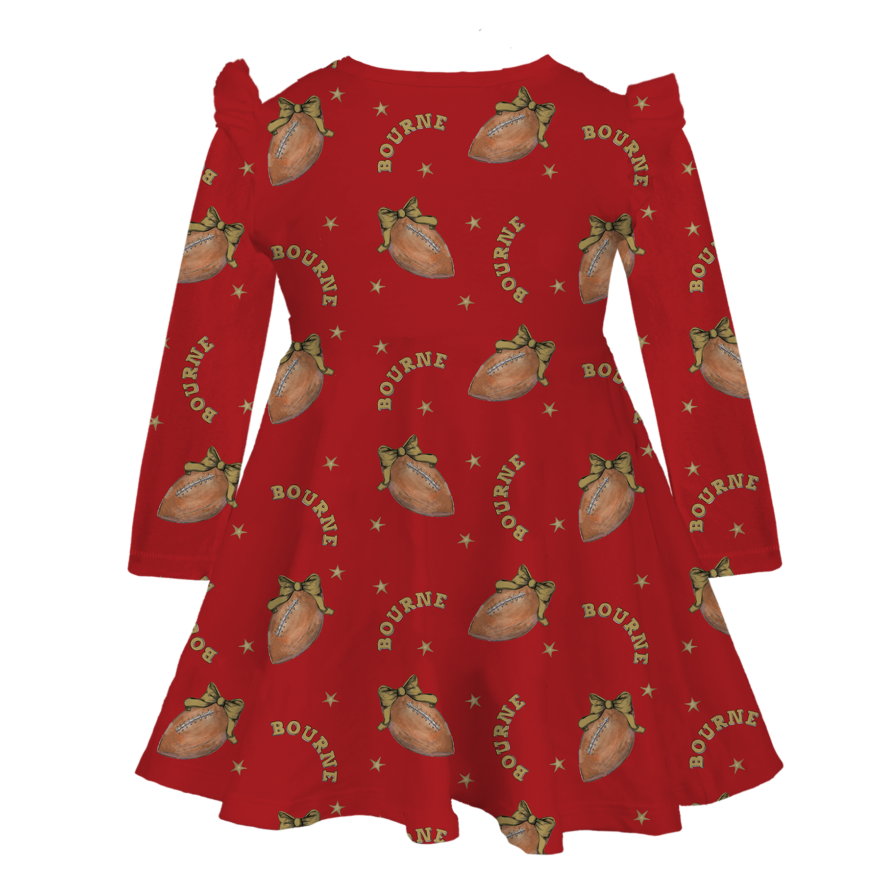 VIP Football: Football Bow w/ Name - Long Sleeve Molly Dress - Tiny Turnip