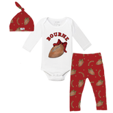 VIP Football: Football Bow w/ Name - Long Sleeve Snapper Layette Set - Tiny Turnip