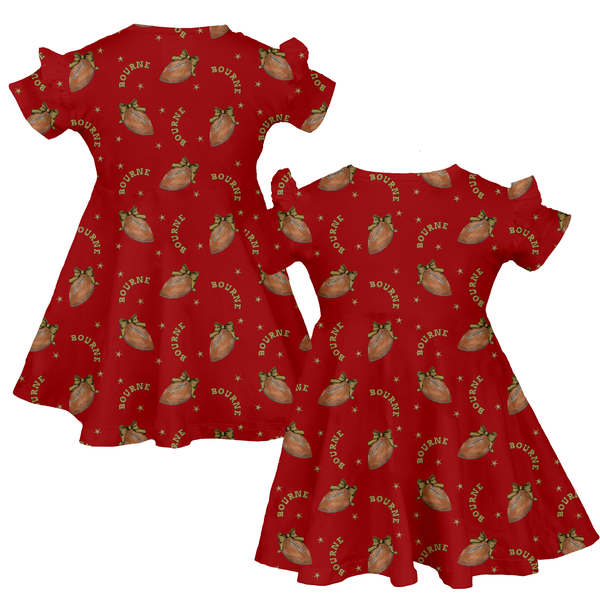 VIP Football: Football Bow w/ Name - Molly Dress - Tiny Turnip