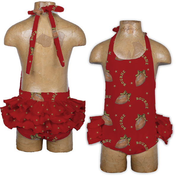 VIP Football: Football Bow w/ Name - Ruffle Romper - Tiny Turnip