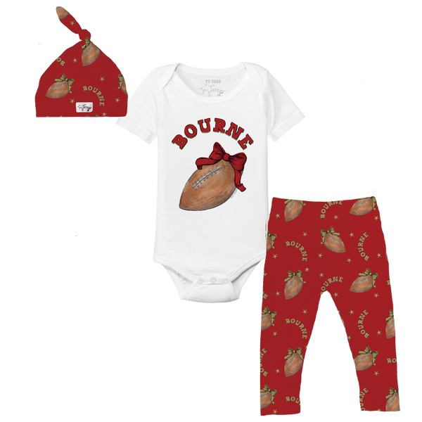 VIP Football: Football Bow w/ Name - Short Sleeve Snapper Layette Set - Tiny Turnip