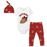 VIP Football: Football Bow w/ Name - Short Sleeve Snapper Layette Set - Tiny Turnip