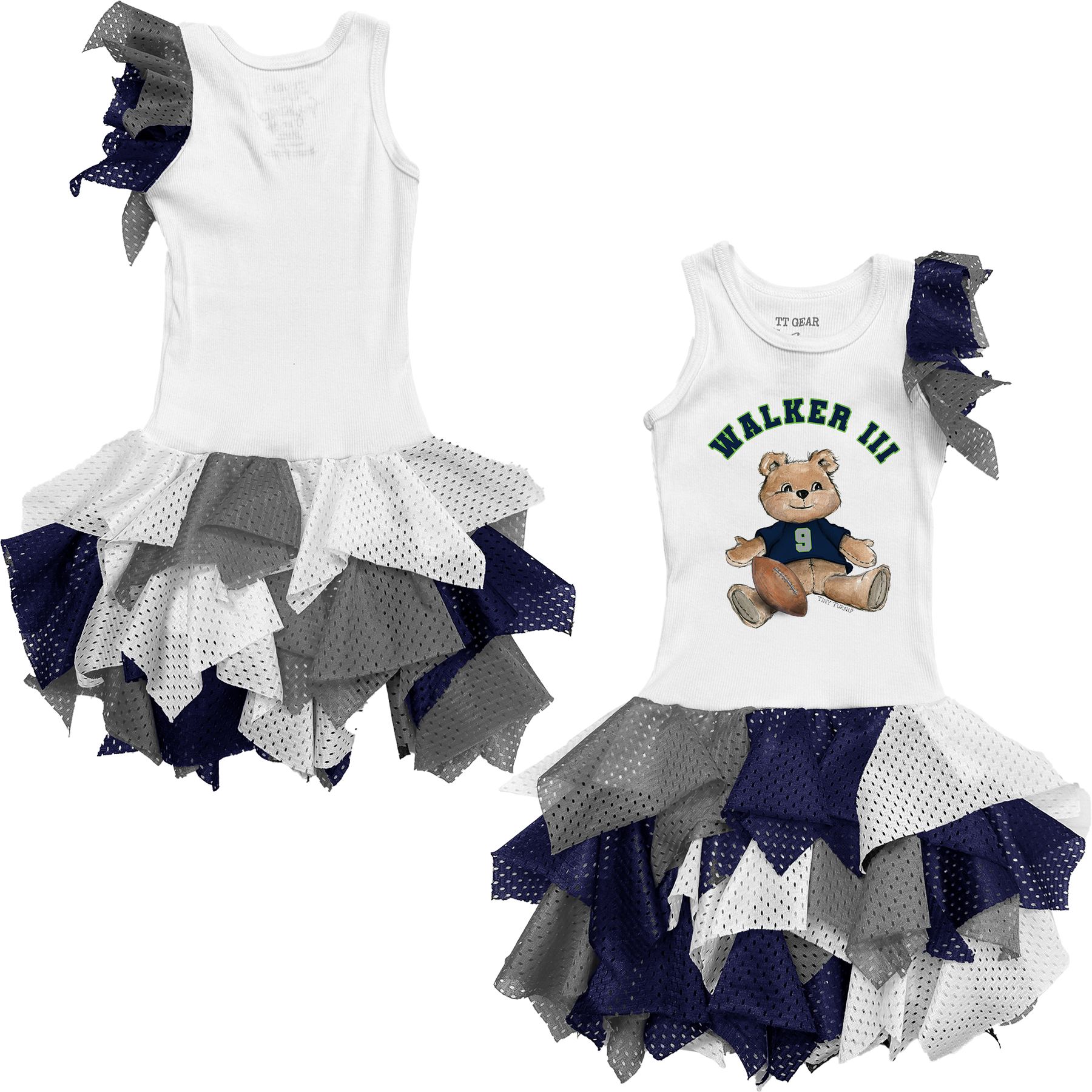 VIP Football: Teddy w/ Name, Number - Falling Mesh Dress - Tiny Turnip