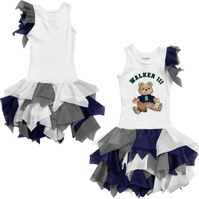 VIP Football: Teddy w/ Name, Number - Falling Mesh Dress - Tiny Turnip