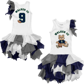 VIP Football: Teddy w/ Name, Number - Falling Mesh Dress - Tiny Turnip