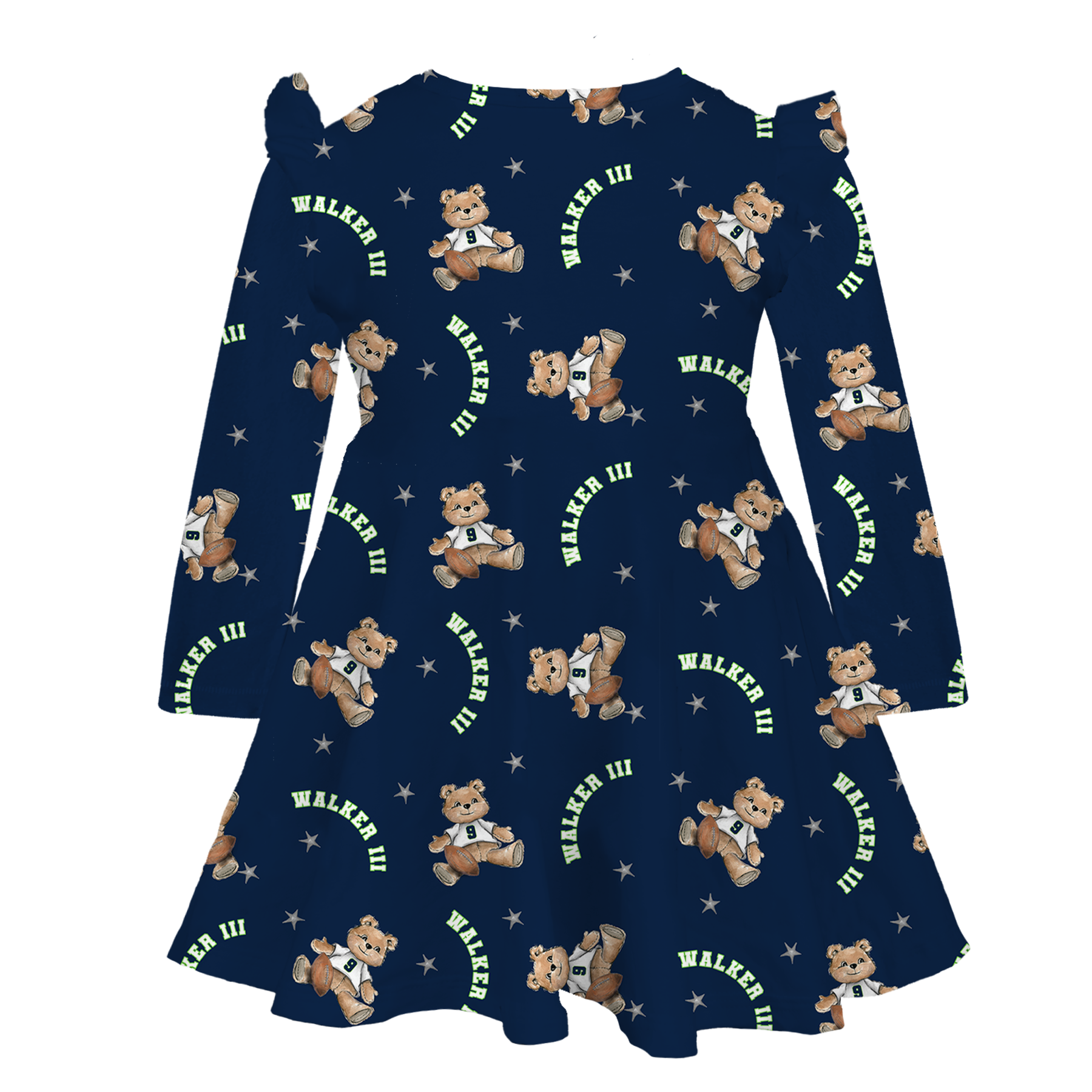 VIP Football: Teddy w/ Name, Number - Long Sleeve Molly Dress - Tiny Turnip