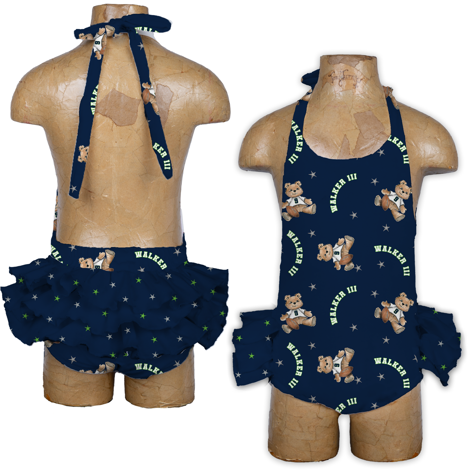 VIP Football: Teddy w/ Name, Number - Ruffle Romper - Tiny Turnip