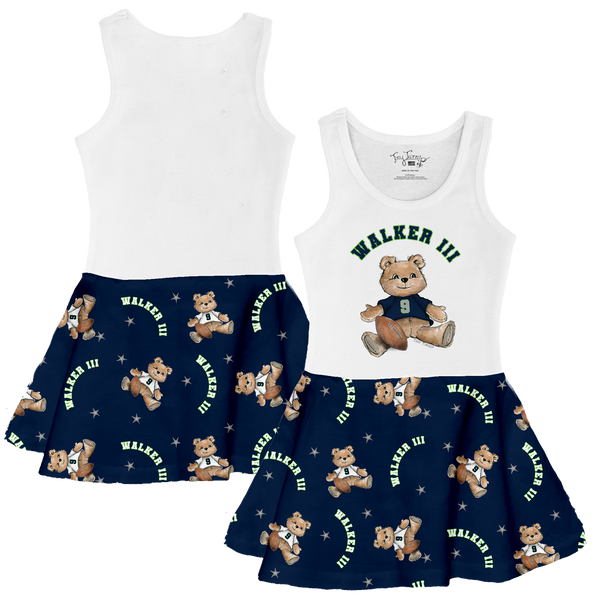 VIP Football: Teddy w/ Name, Number - Tank Swing Dress - Tiny Turnip