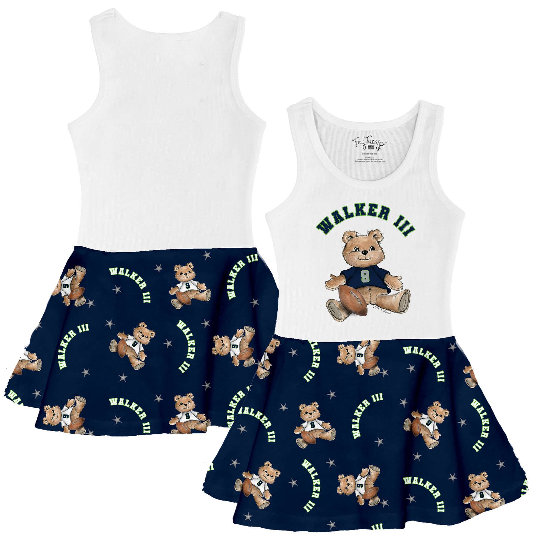 VIP Football: Teddy w/ Name, Number - Tank Swing Dress - Tiny Turnip