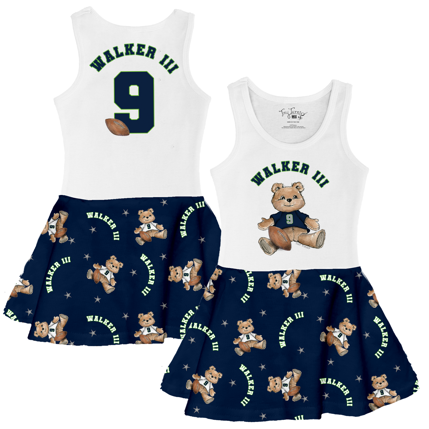 VIP Football: Teddy w/ Name, Number - Tank Swing Dress - Tiny Turnip