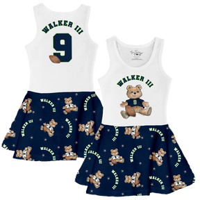 VIP Football: Teddy w/ Name, Number - Tank Swing Dress - Tiny Turnip