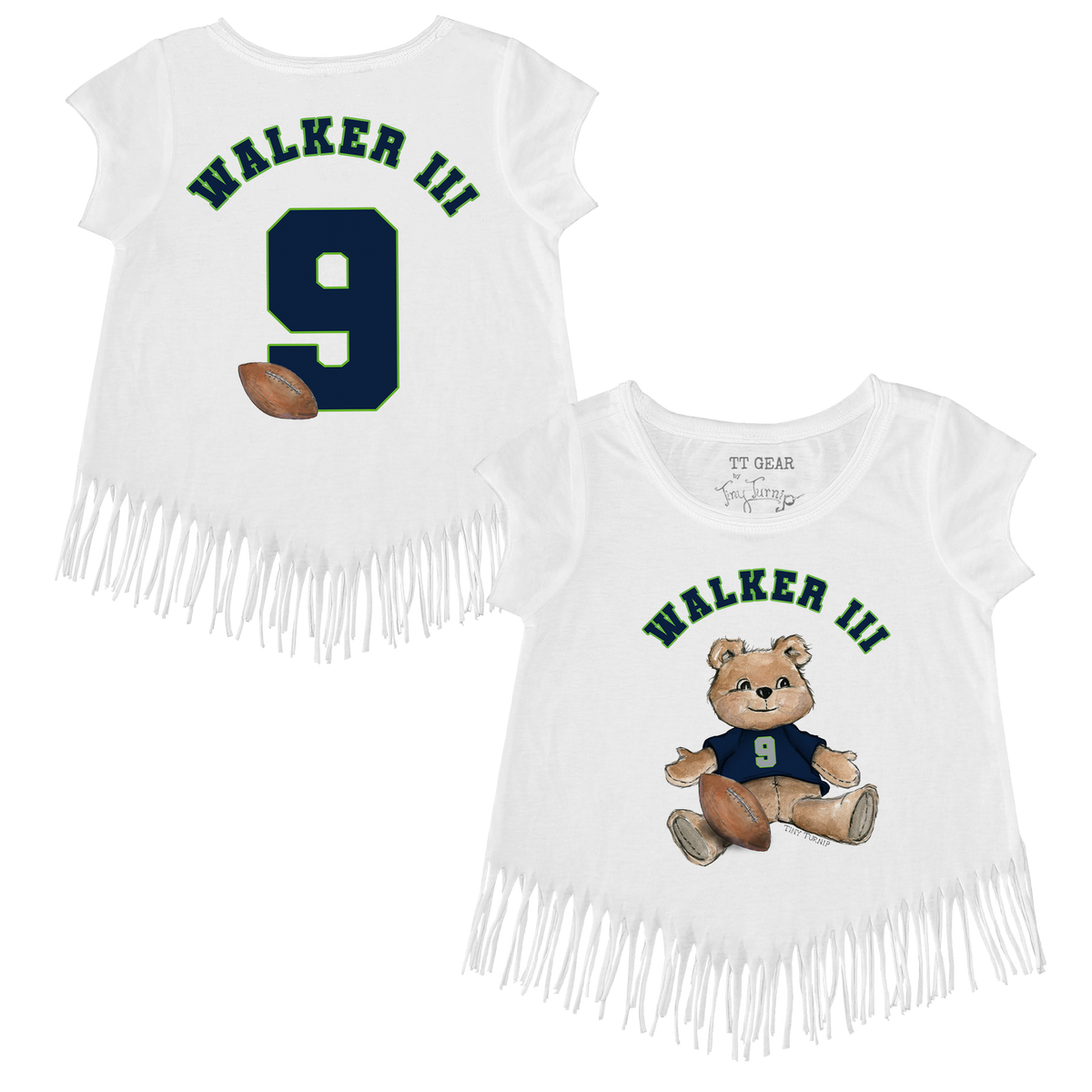 VIP Football: Teddy w/ Name, Number - Fringe Tee - Tiny Turnip
