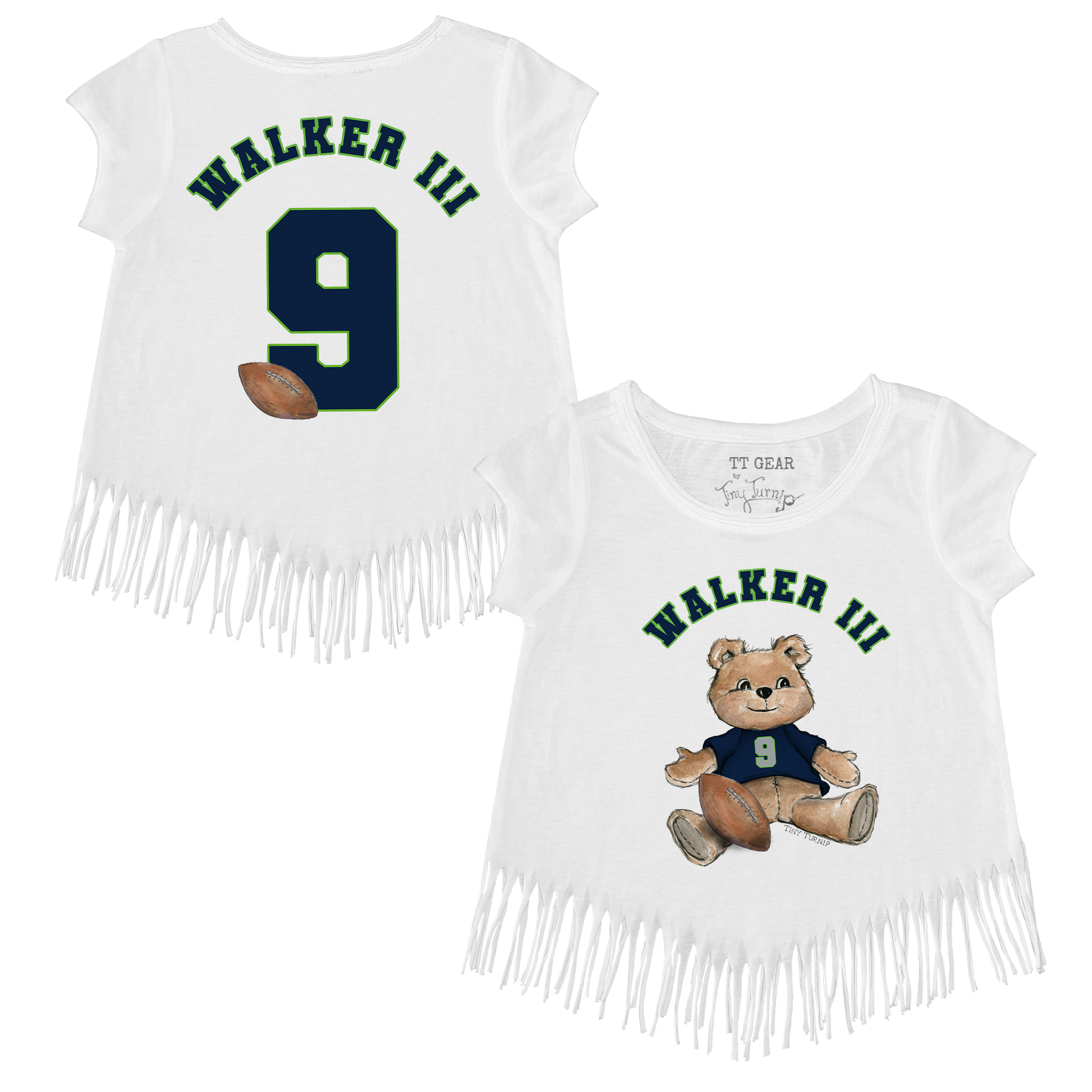 VIP Football: Teddy w/ Name, Number - Fringe Tee - Tiny Turnip