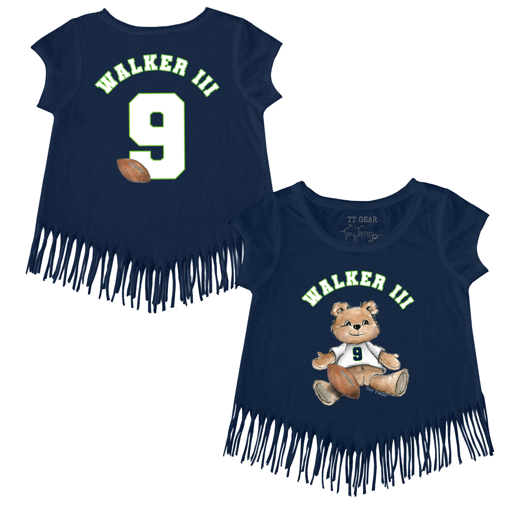 VIP Football: Teddy w/ Name, Number - Fringe Tee - Tiny Turnip