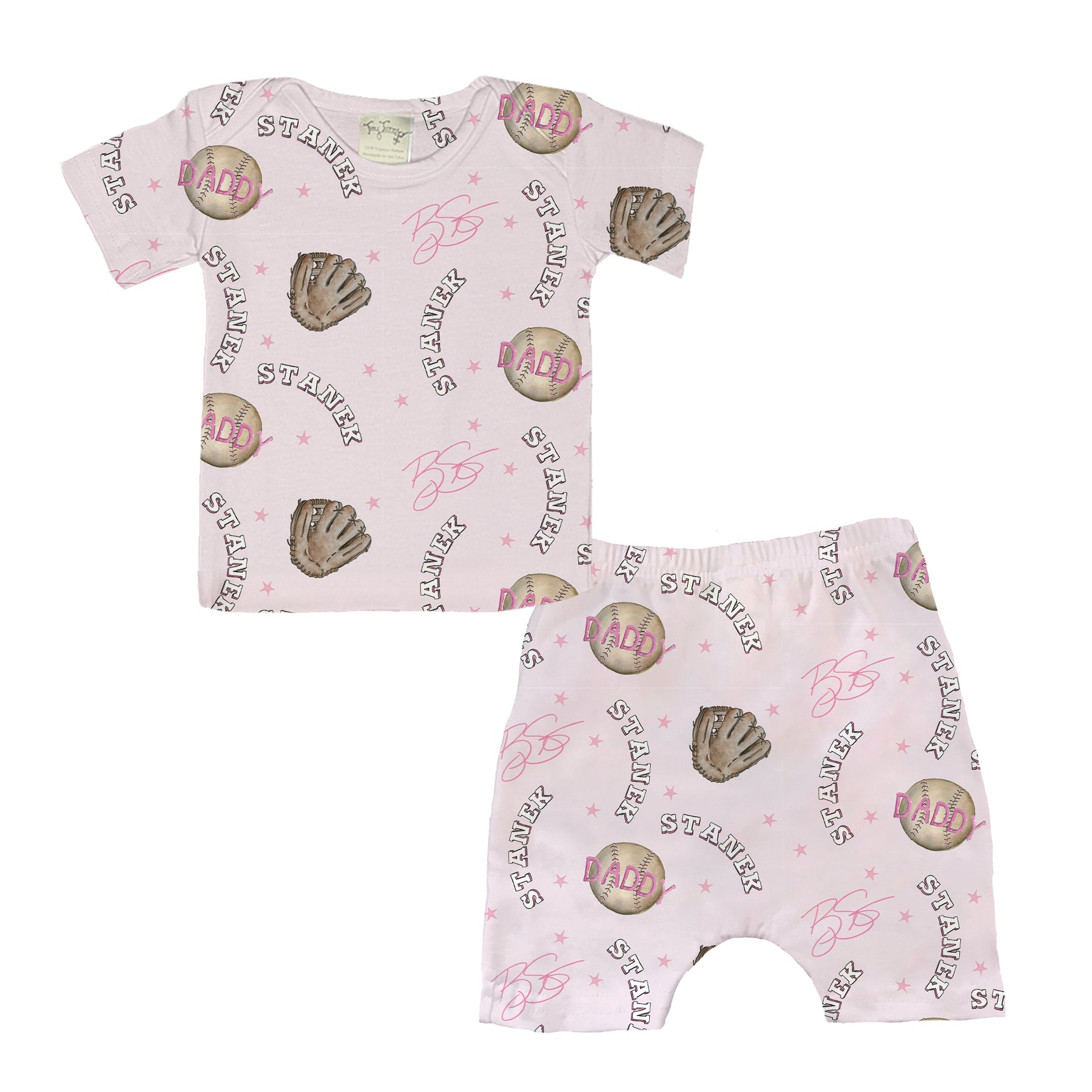 Glove, Baseball, Daddy, Name, Signature - Short Sleeve Layette Set - Tiny Turnip