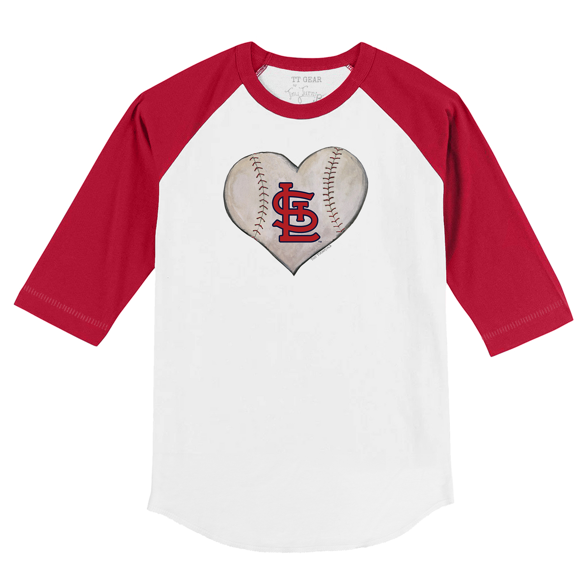 St. Louis Cardinals Stitched Heart 3/4 Red Sleeve Raglan - Tiny Turnip