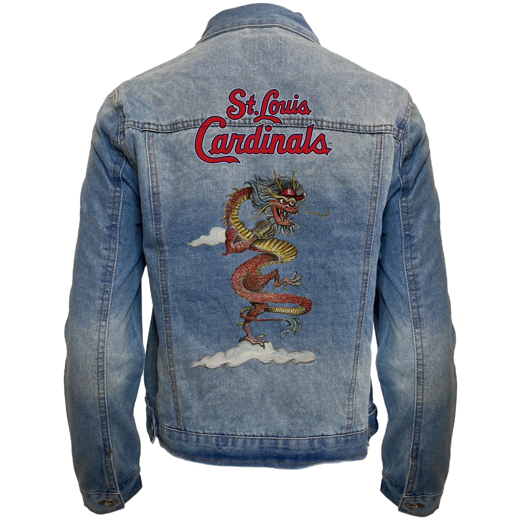 St. Louis Cardinals 2024 Year of the Dragon Distressed Denim Jacket