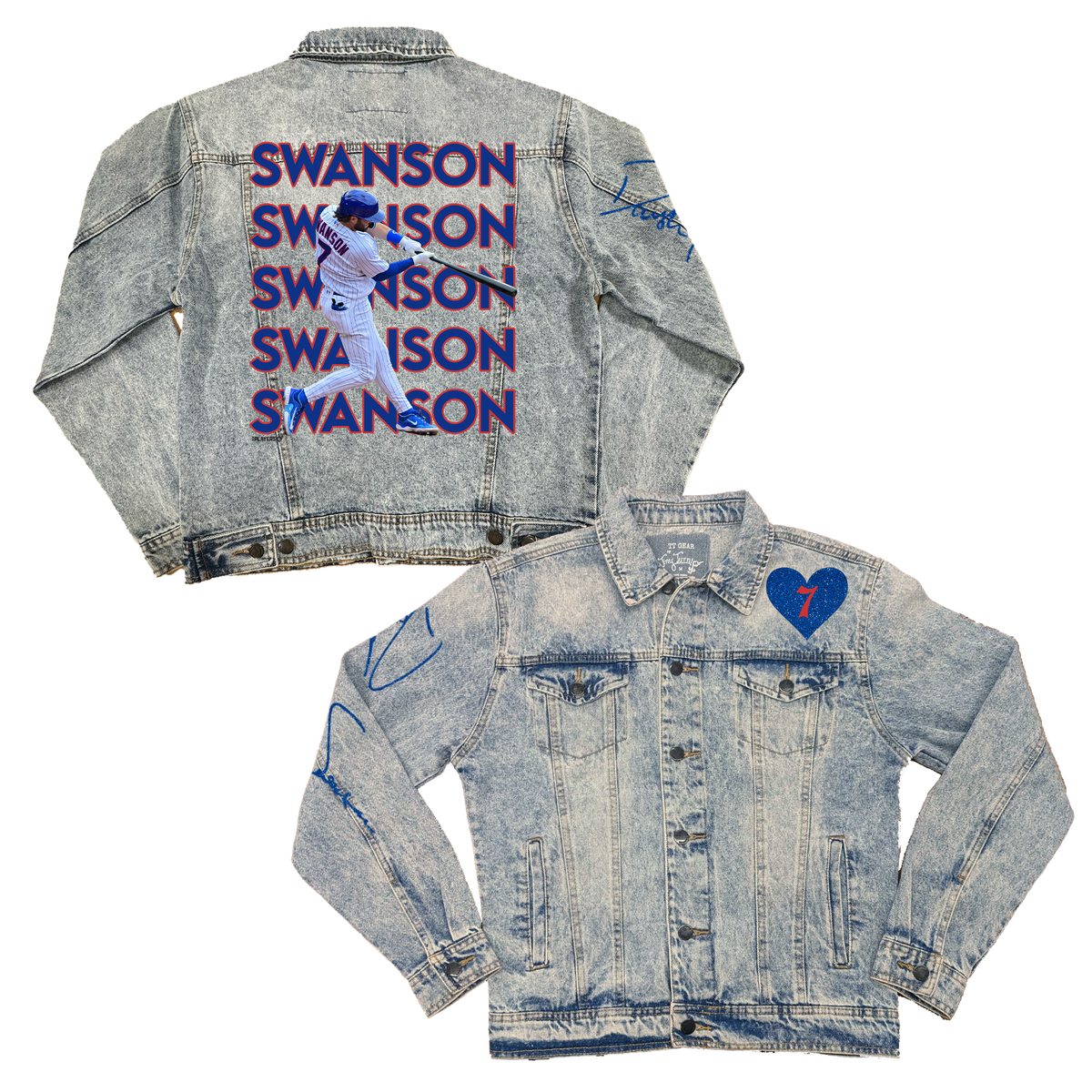 Stacked Glitter w/ Player Photo - Boyfriend Denim Jacket - Tiny Turnip
