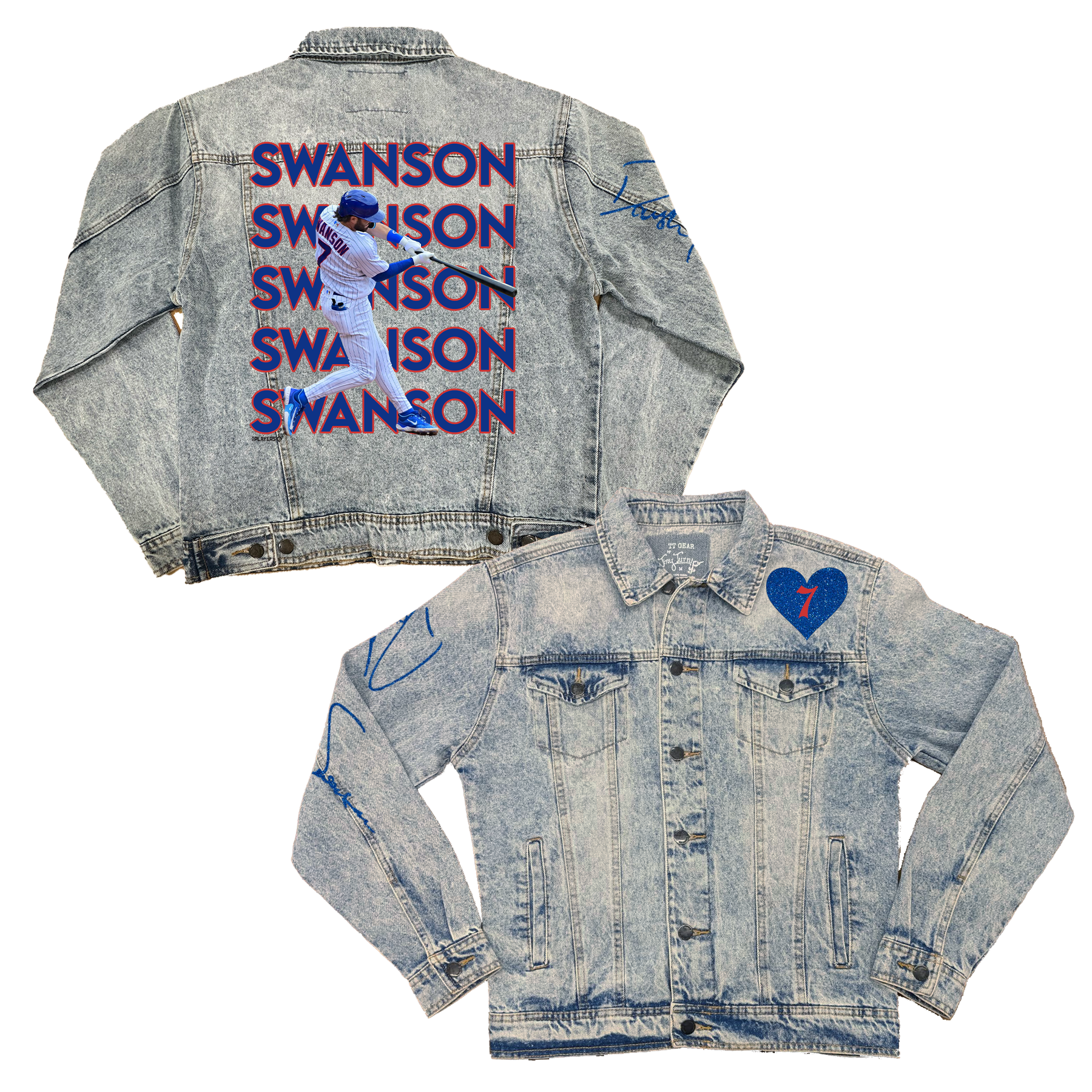 Stacked Glitter w/ Player Photo - Boyfriend Denim Jacket - Tiny Turnip
