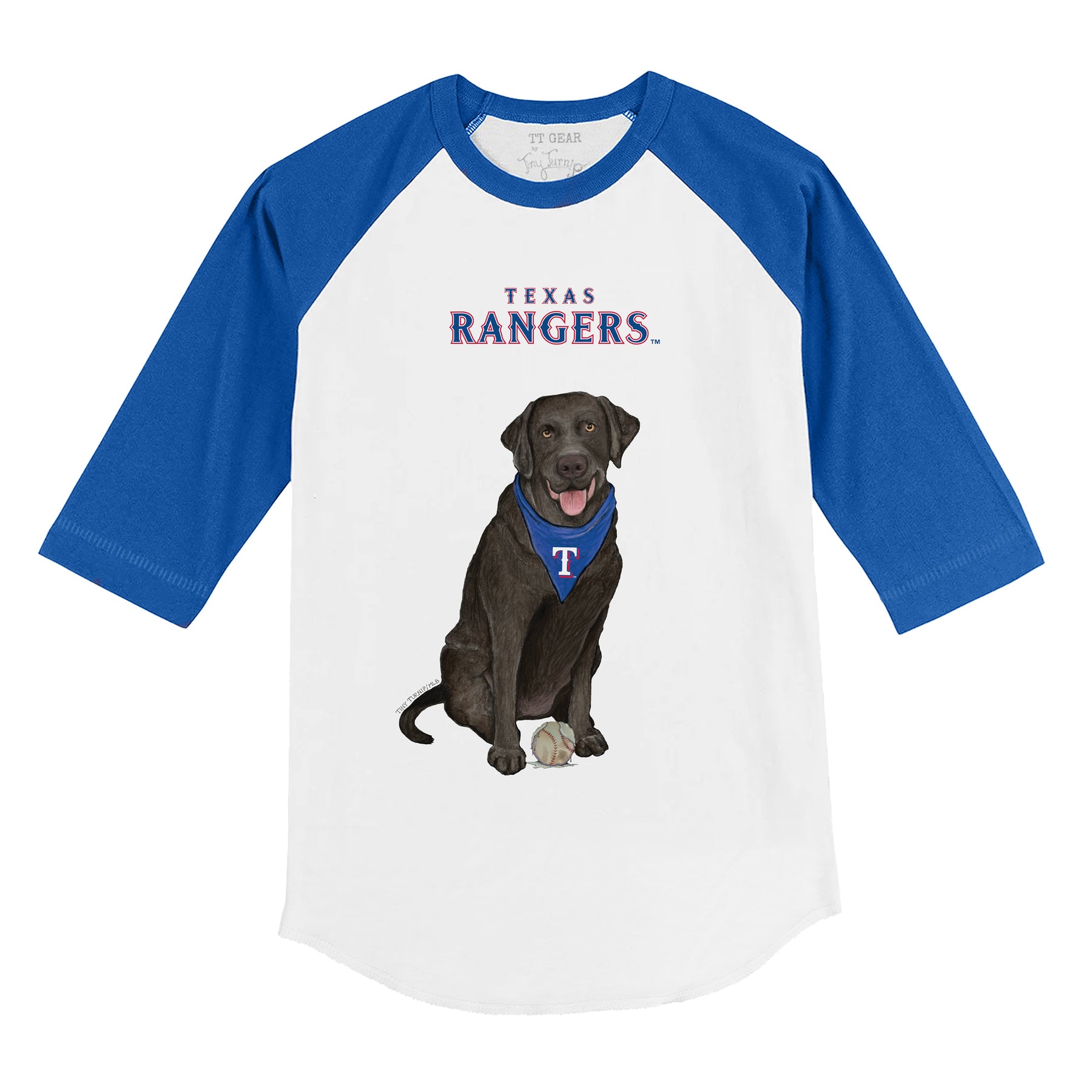 Texas Rangers Black Labrador Retriever 3/4 Royal Blue Sleeve Raglan