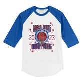 Texas Rangers World Series Champions 2023 3/4 Royal Blue Sleeve Raglan