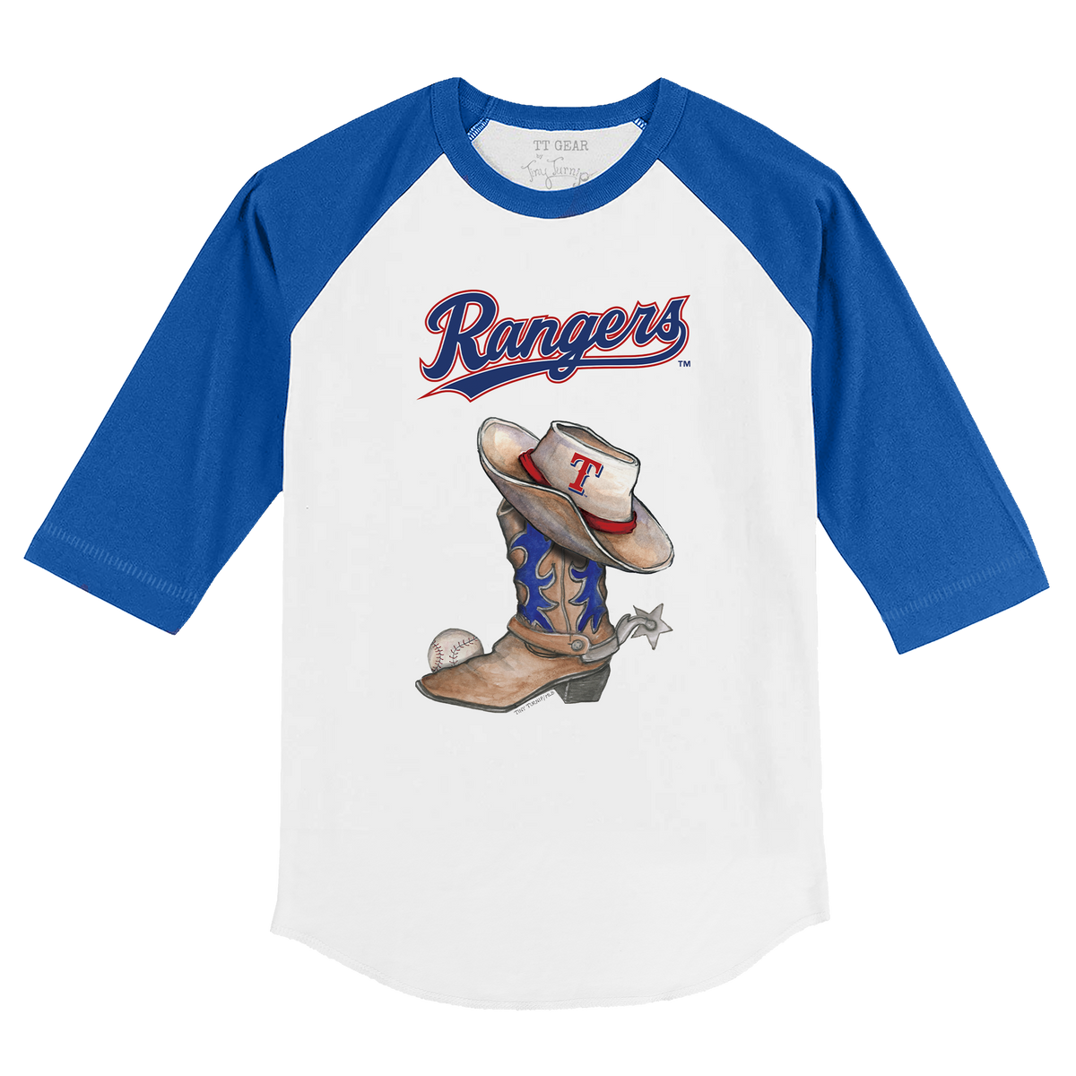 Texas Rangers Cowboy Boot 3/4 Royal Blue Sleeve Raglan