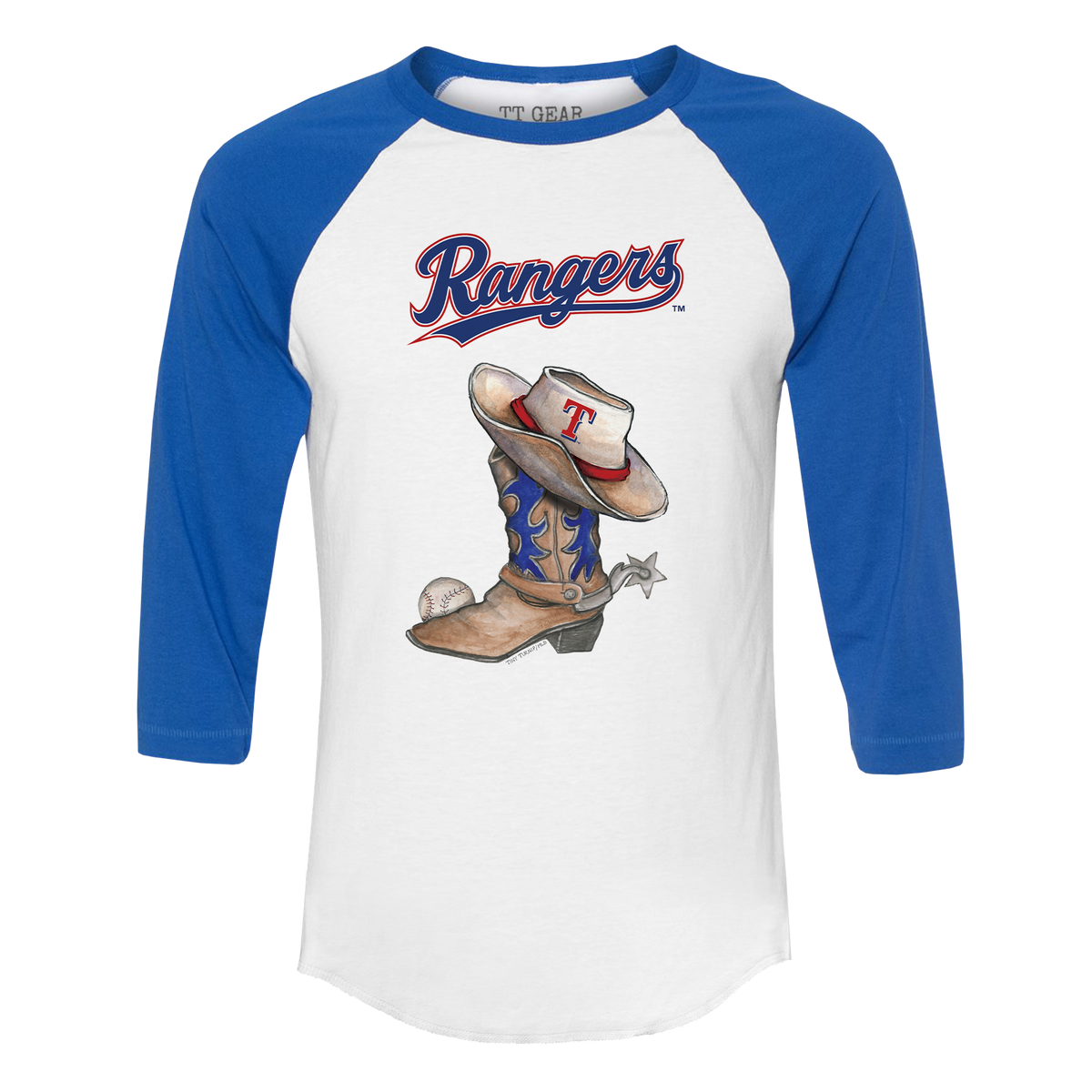 Texas Rangers Cowboy Boot 3/4 Royal Blue Sleeve Raglan