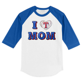 Texas Rangers I Love Mom 3/4 Royal Blue Sleeve Raglan