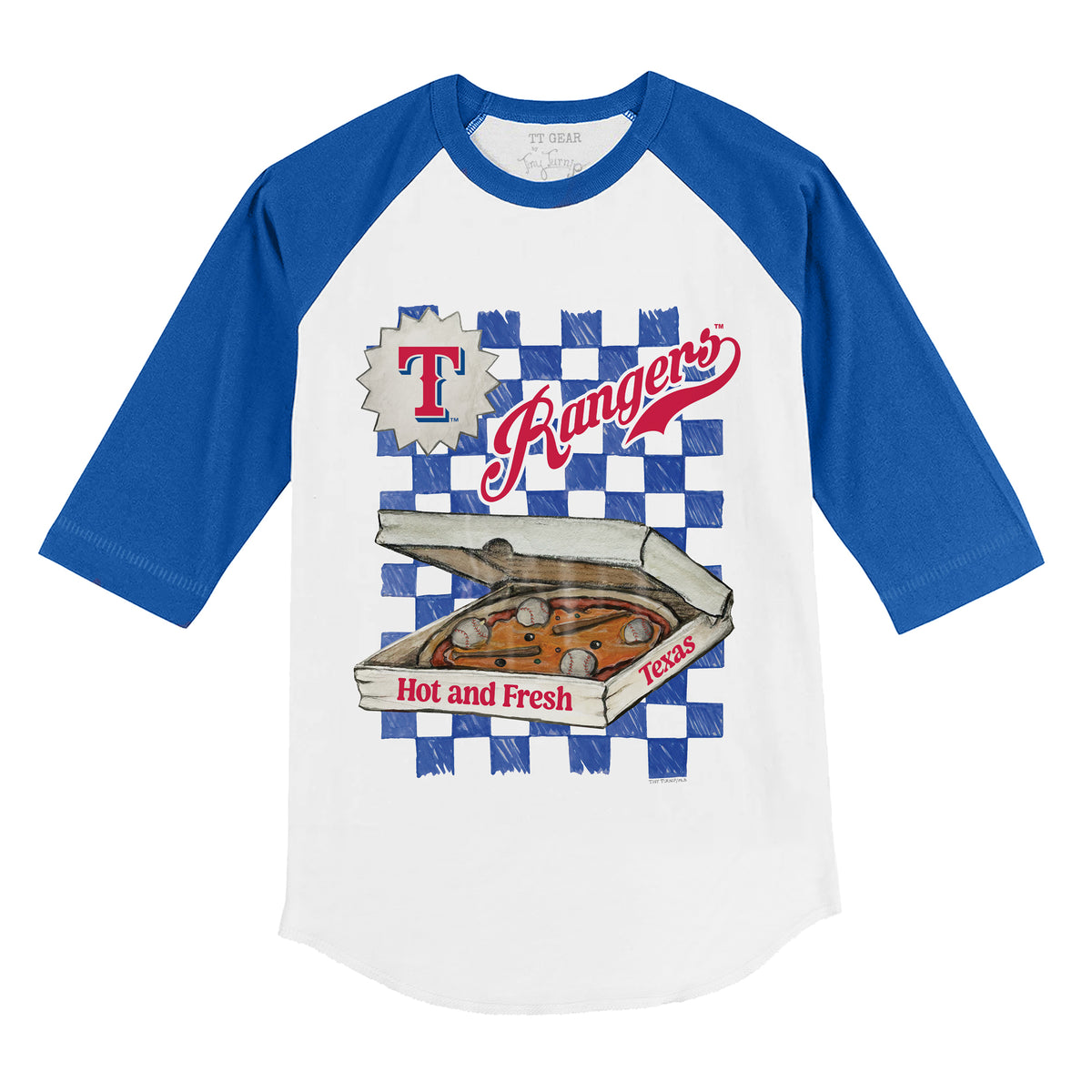 Texas Rangers Pizza 3/4 Royal Blue Sleeve Raglan