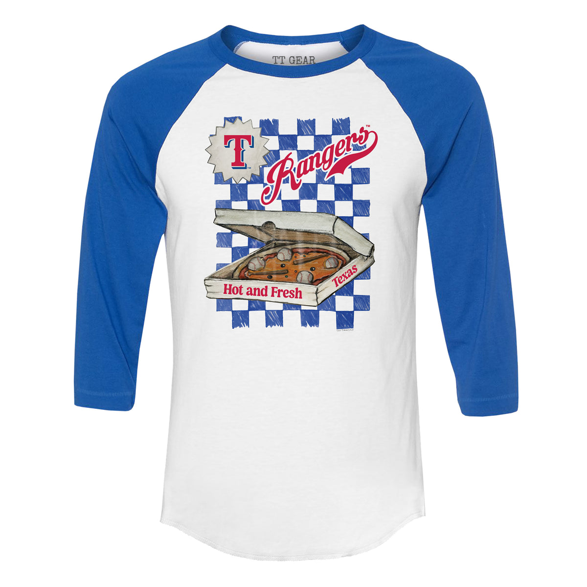 Texas Rangers Pizza 3/4 Royal Blue Sleeve Raglan