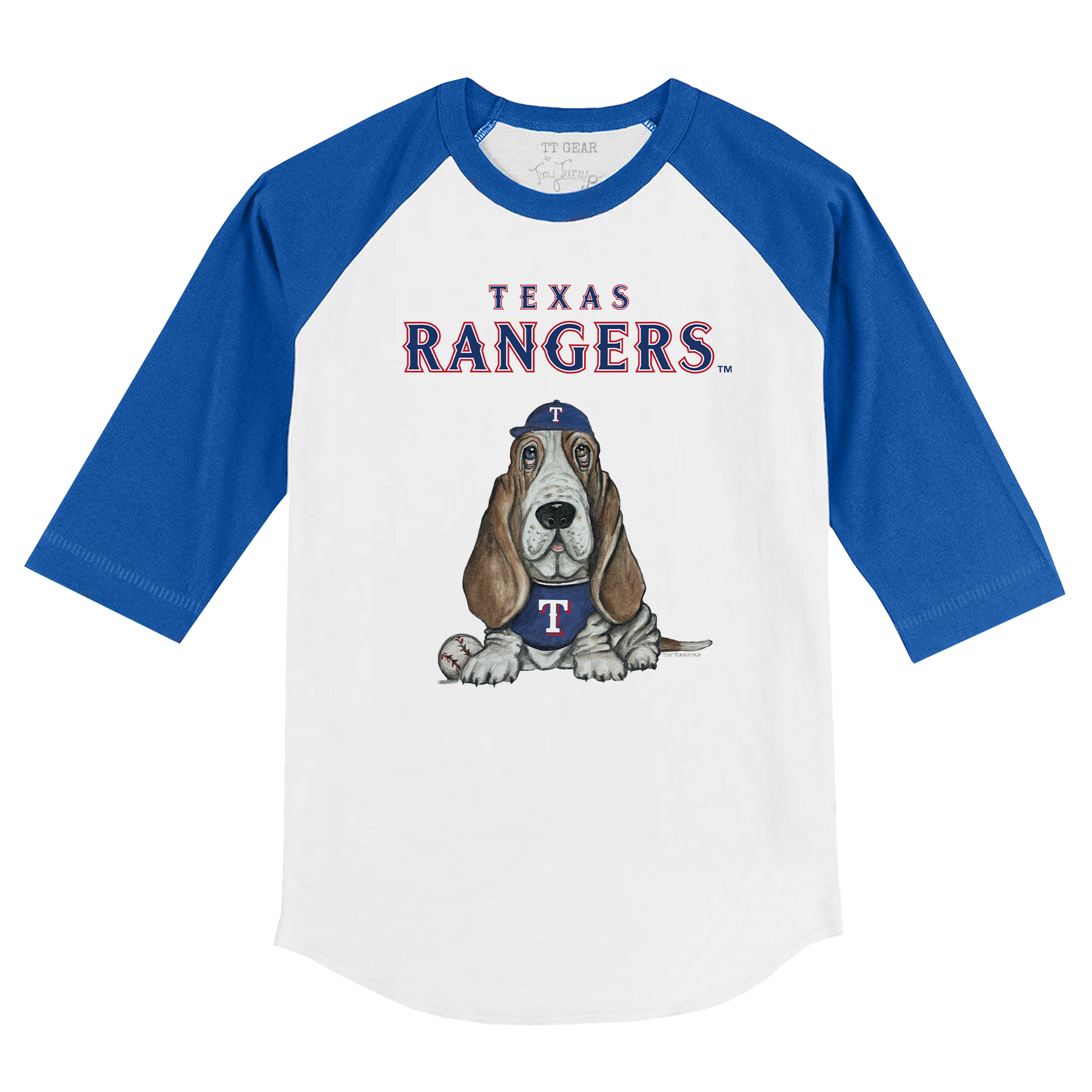 Texas Rangers Puddy 3/4 Royal Blue Sleeve Raglan - Tiny Turnip