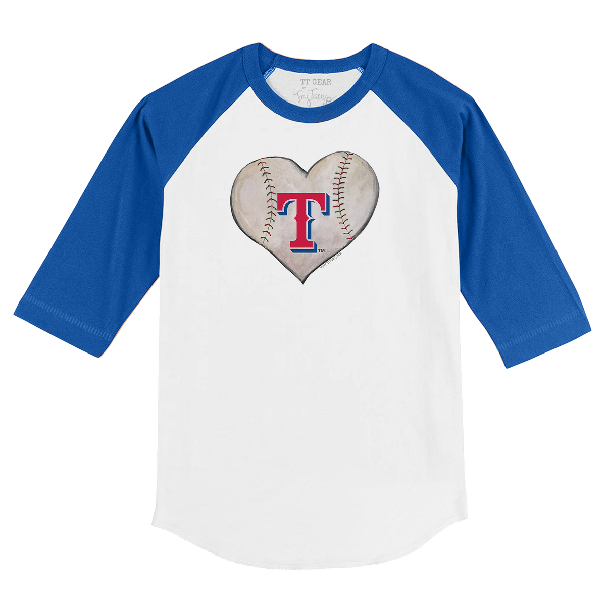 Texas Rangers Stitched Heart 3/4 Royal Blue Sleeve Raglan - Tiny Turnip