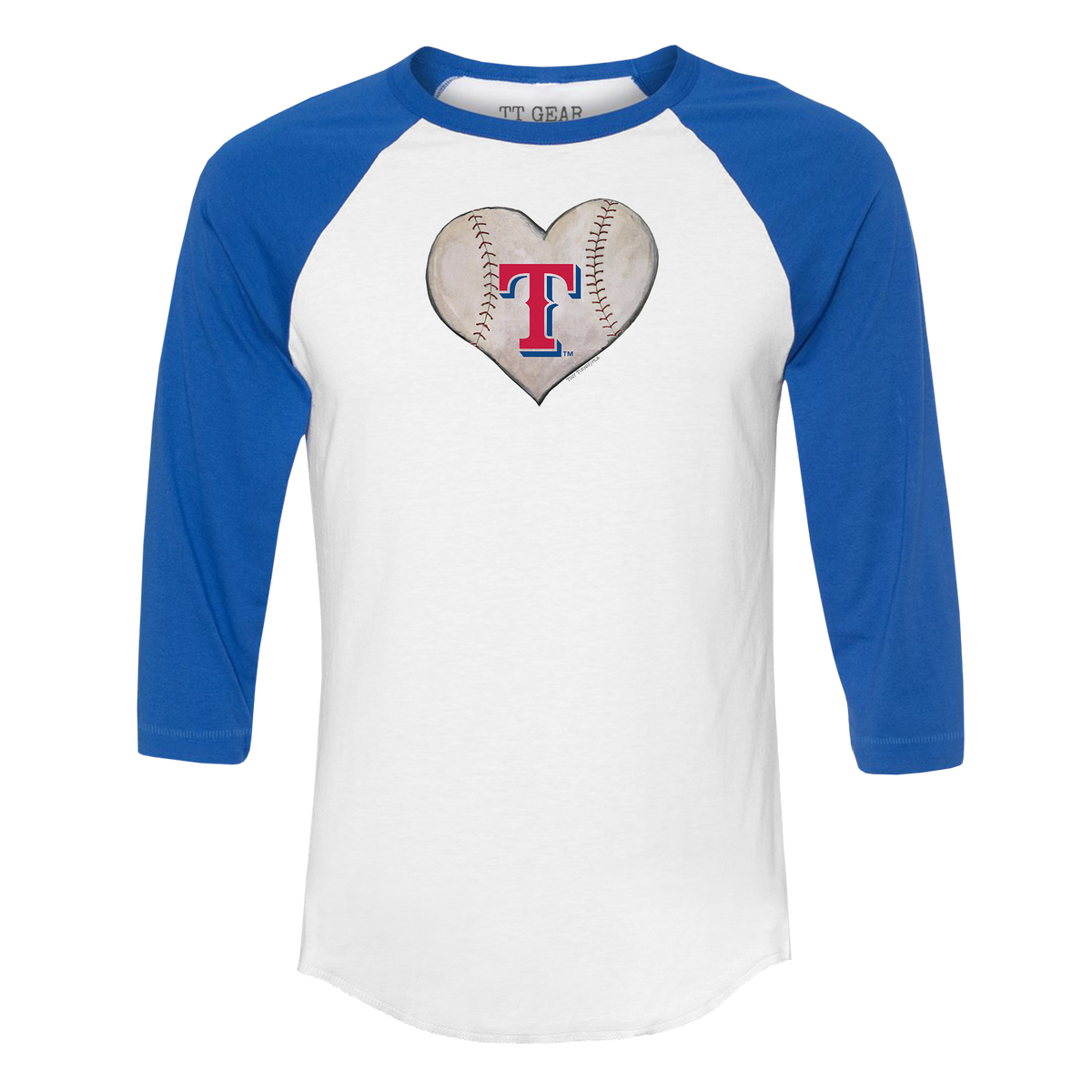 Texas Rangers Stitched Heart 3/4 Royal Blue Sleeve Raglan - Tiny Turnip