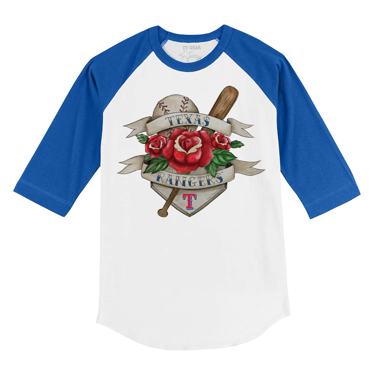 Texas Rangers Tattoo Rose 3/4 Royal Blue Sleeve Raglan