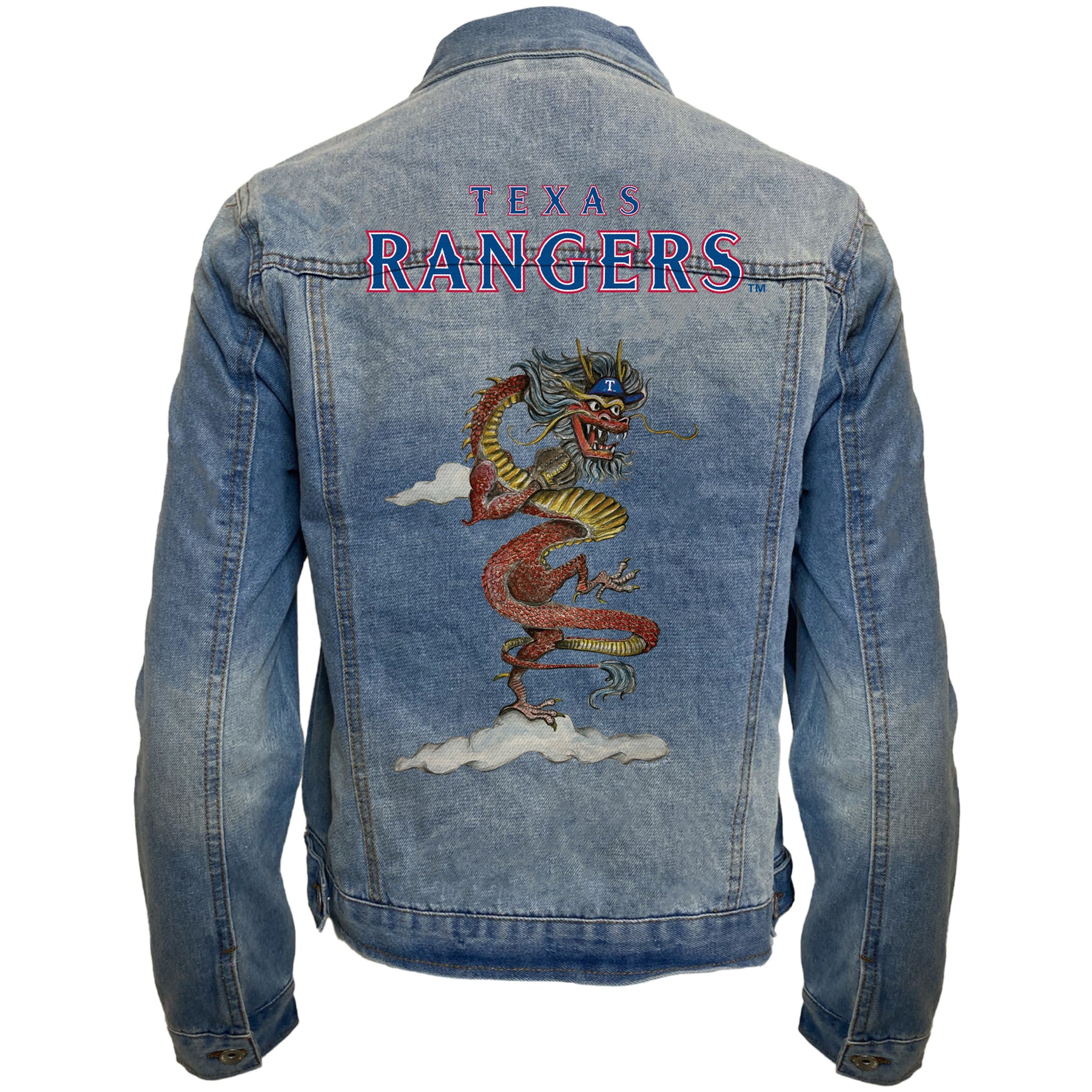 Texas Rangers 2024 Year of the Dragon Distressed Denim Jacket
